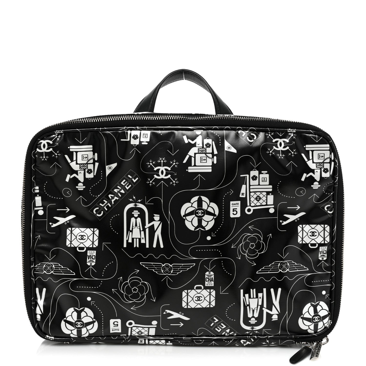 Chanel Coated Canvas Airline Cosmetic Travel Bag Black White 1 of 7