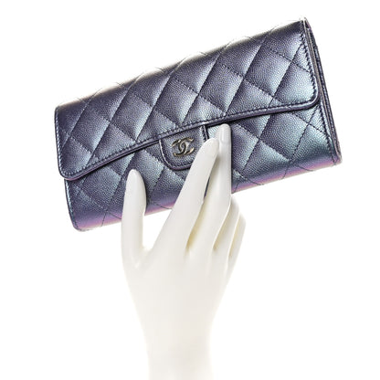 Chanel Iridescent Caviar Quilted Large Gusset Flap Wallet Dark Blue 2 of 11