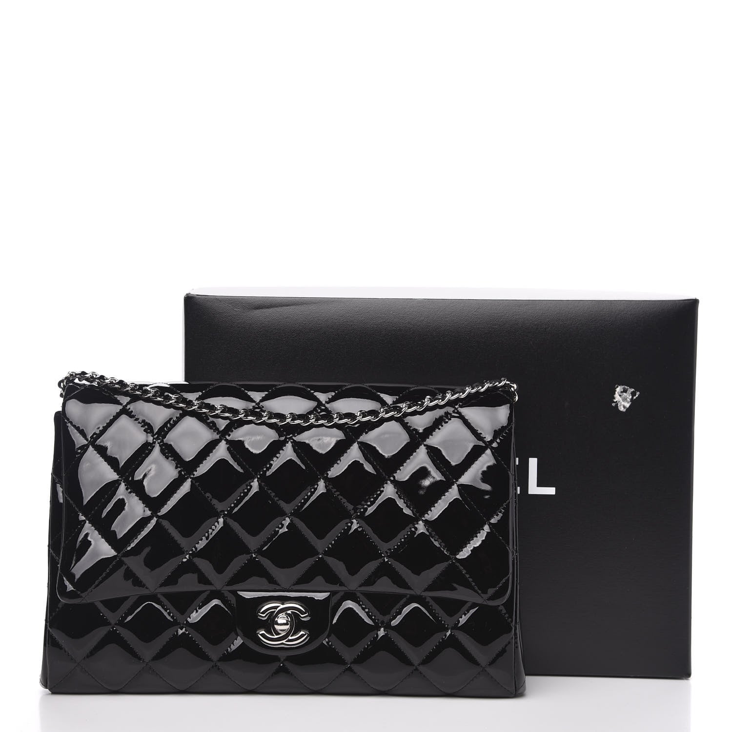 Chanel Striated Patent Quilted Clutch With Chain Flap Black 10 of 11