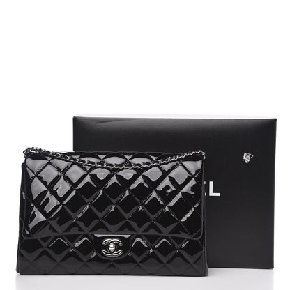 Chanel Striated Patent Quilted Clutch With Chain Flap Black 10 of 11