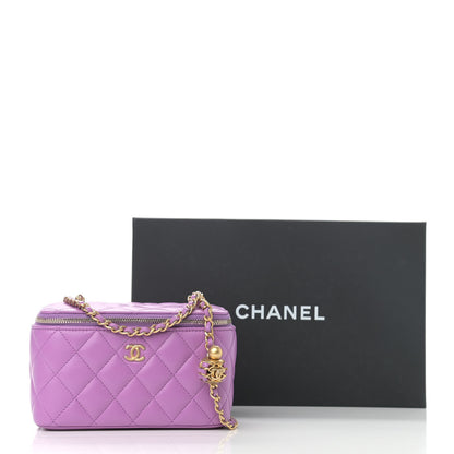 Chanel Lambskin Quilted Pearl Crush Small Vanity Case With Chain Purple 11 of 11