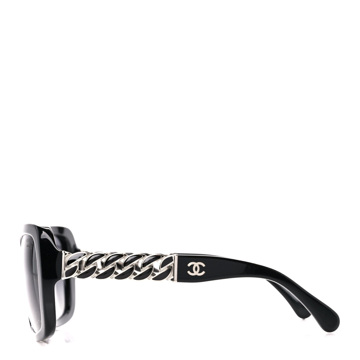 Acetate Metal Polarized Chain Square Sunglasses 5305 Black