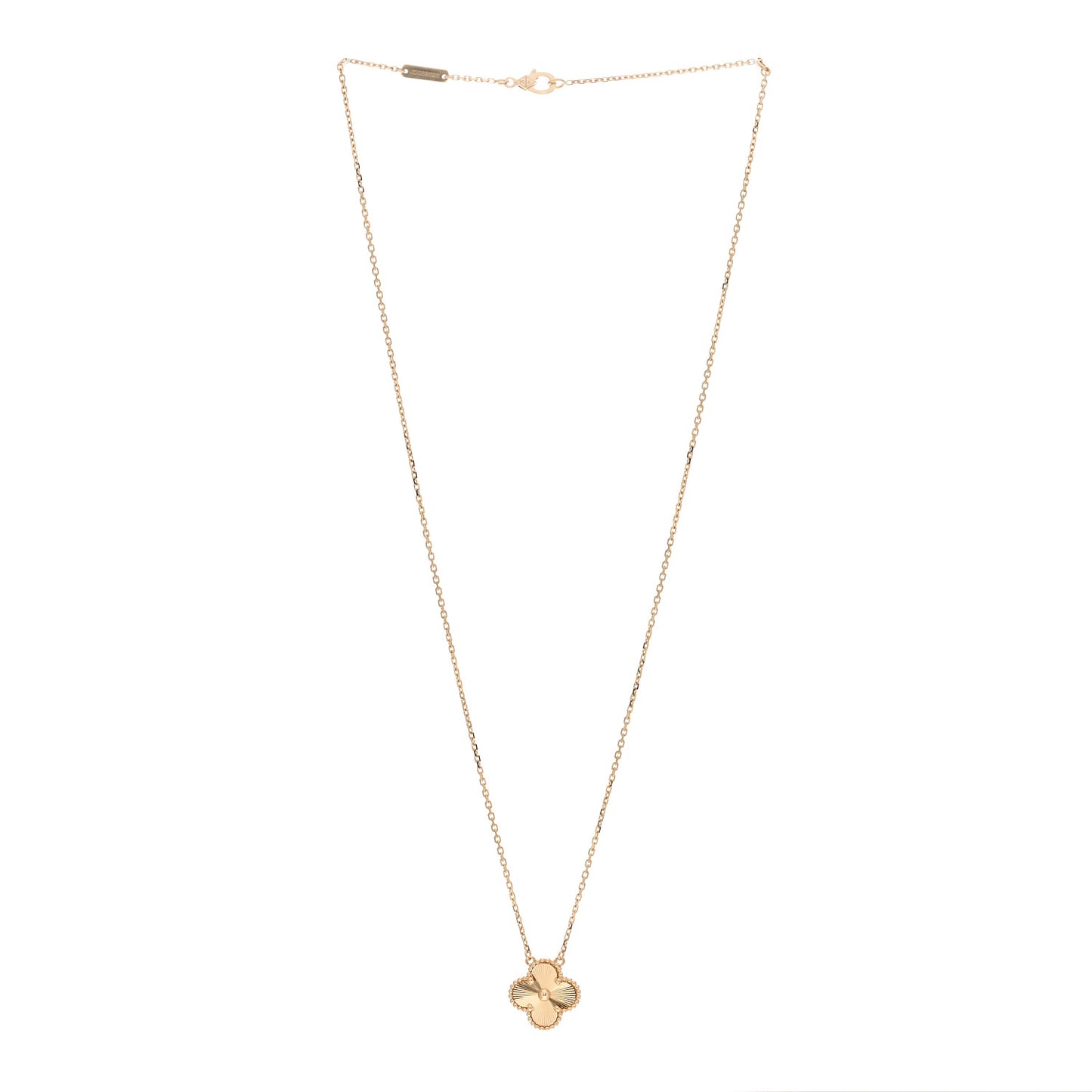 18K Yellow Gold Guilloche Vintage Alhambra Pendant Necklace