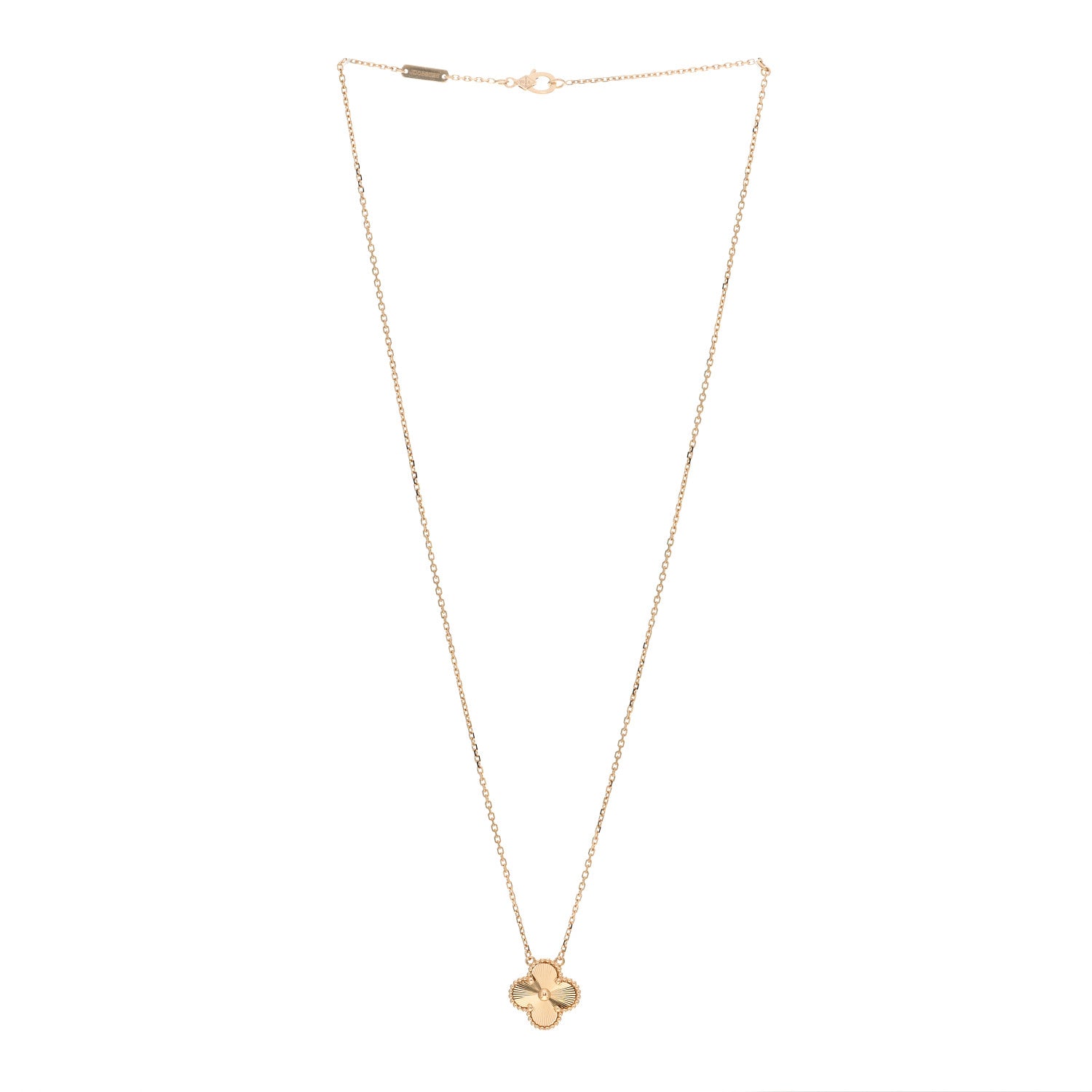 Van Cleef & Arpels 18K Yellow Gold Guilloche Vintage Alhambra Pendant Necklace 3 of 6