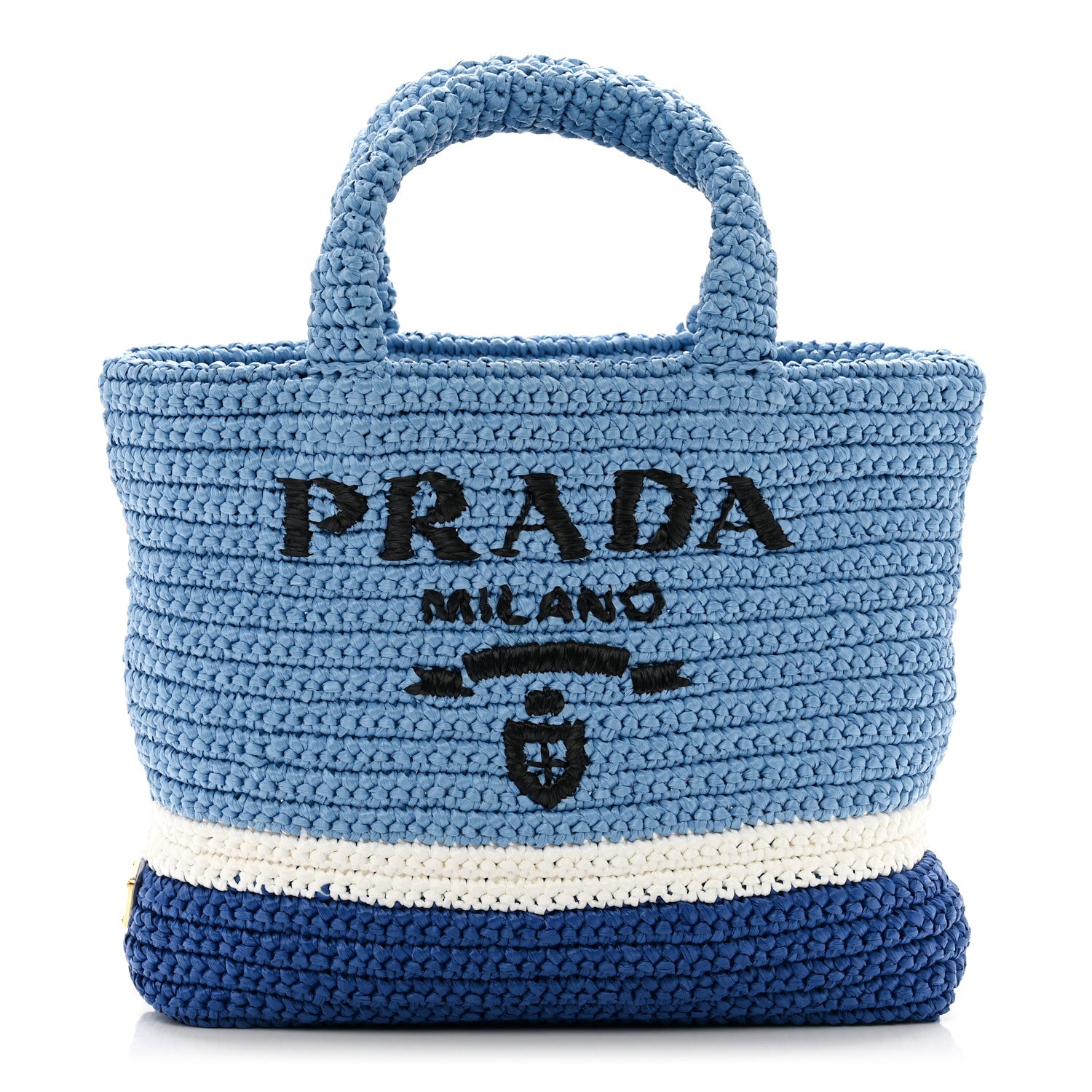 Prada Yarn Raffia Effect Crochet Small Logo Tote Celeste Blue 1 of 9