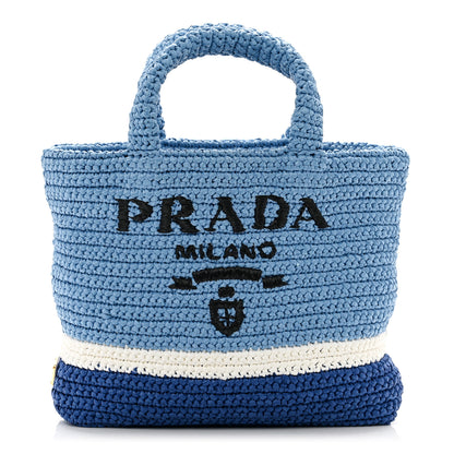 Prada Yarn Raffia Effect Crochet Small Logo Tote Celeste Blue 1 of 9