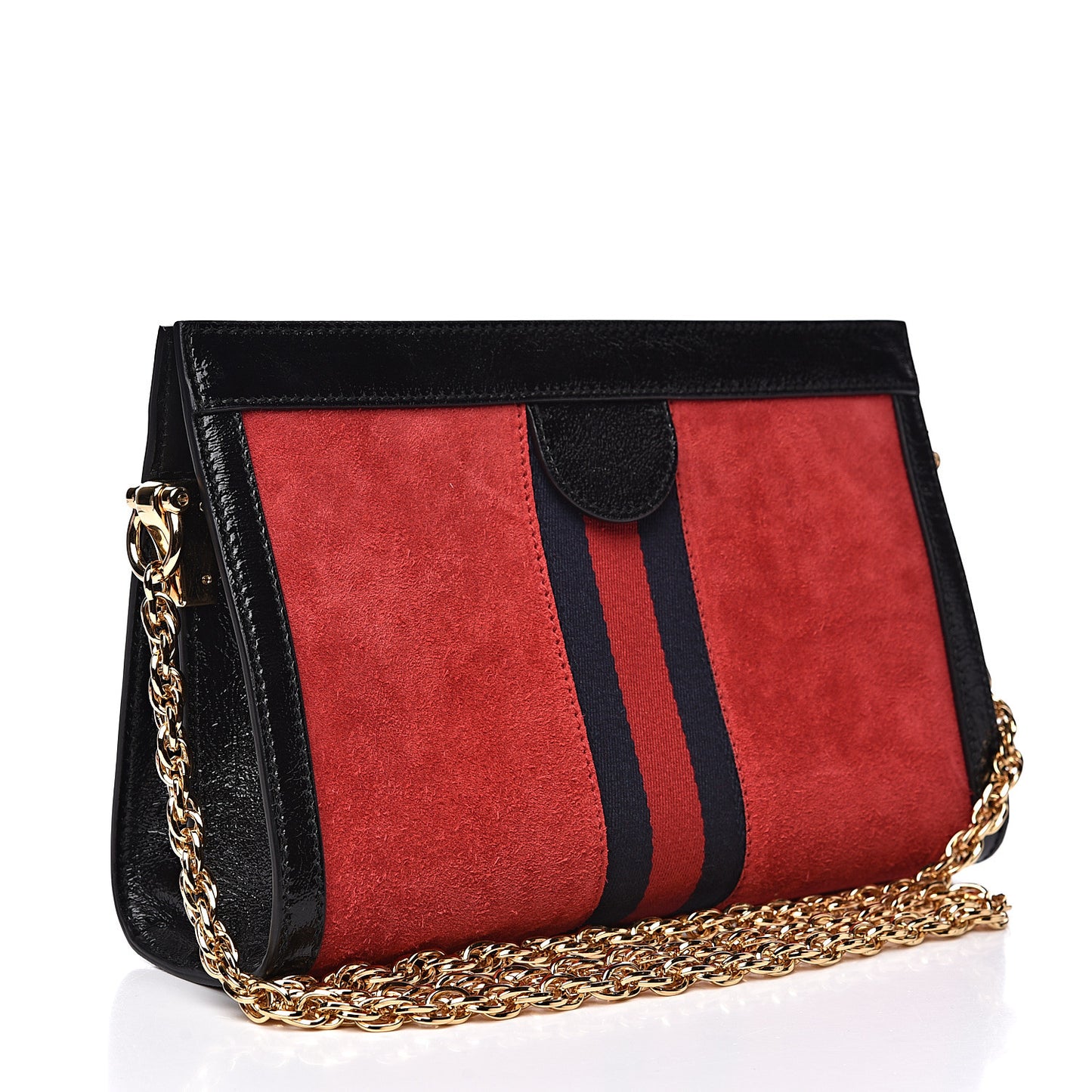 Suede Patent Web Small Ophidia Chain Shoulder Bag Hibiscus Red Black
