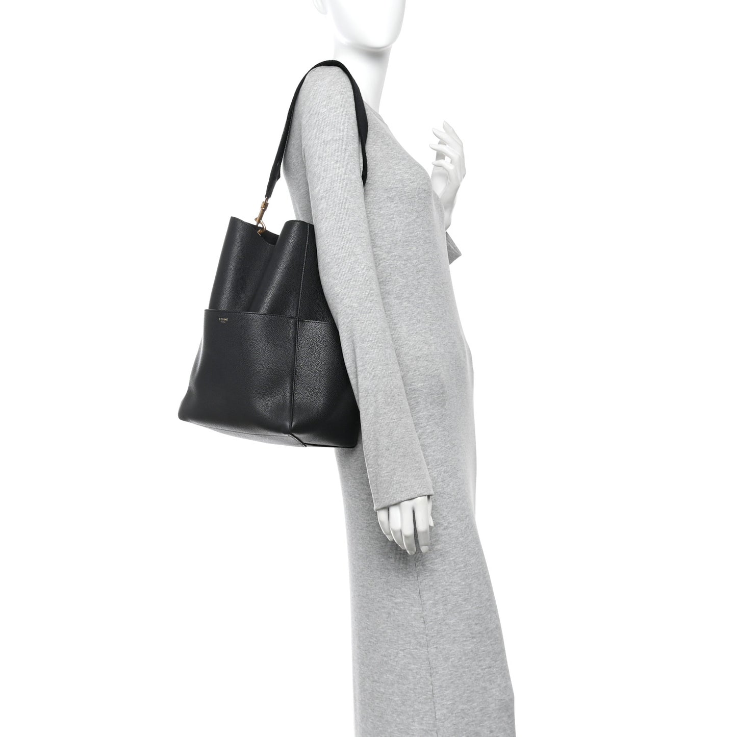 Soft Grained Calfskin Sangle Bucket Bag Black