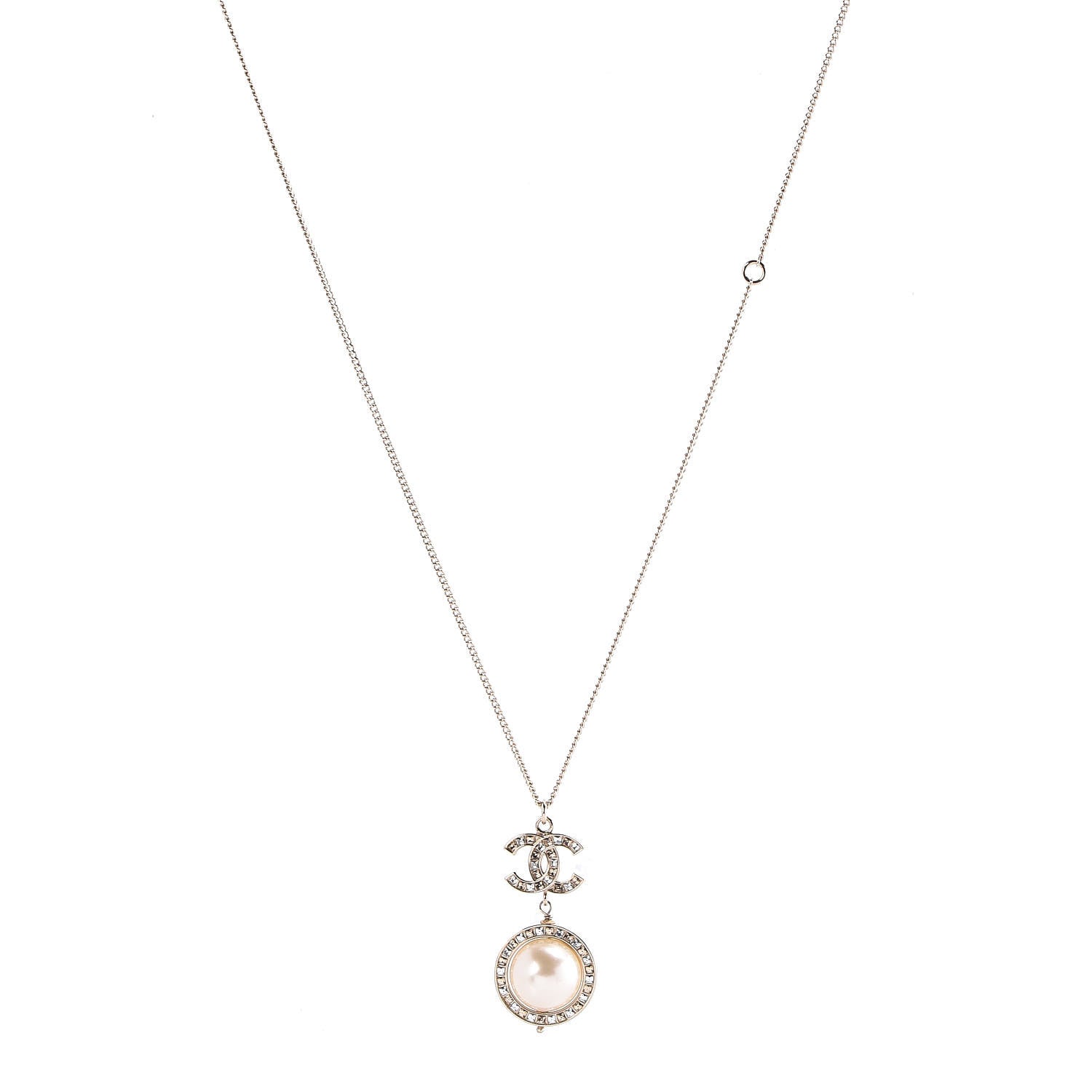 Chanel Crystal CC Pearl Drop Necklace Gold 1 of 7