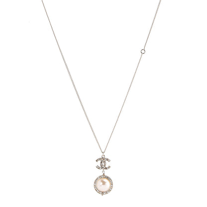 Chanel Crystal CC Pearl Drop Necklace Gold 1 of 7
