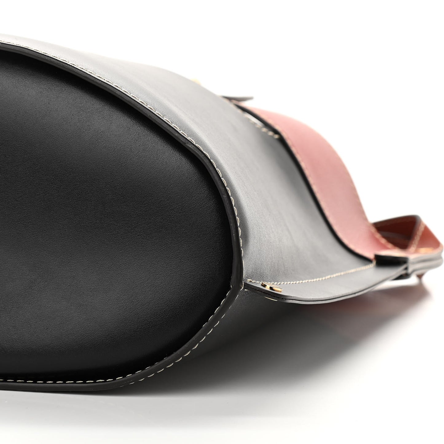 Shiny Calfskin Goatskin Medium Aby Bi-Color Bucket Bag Black