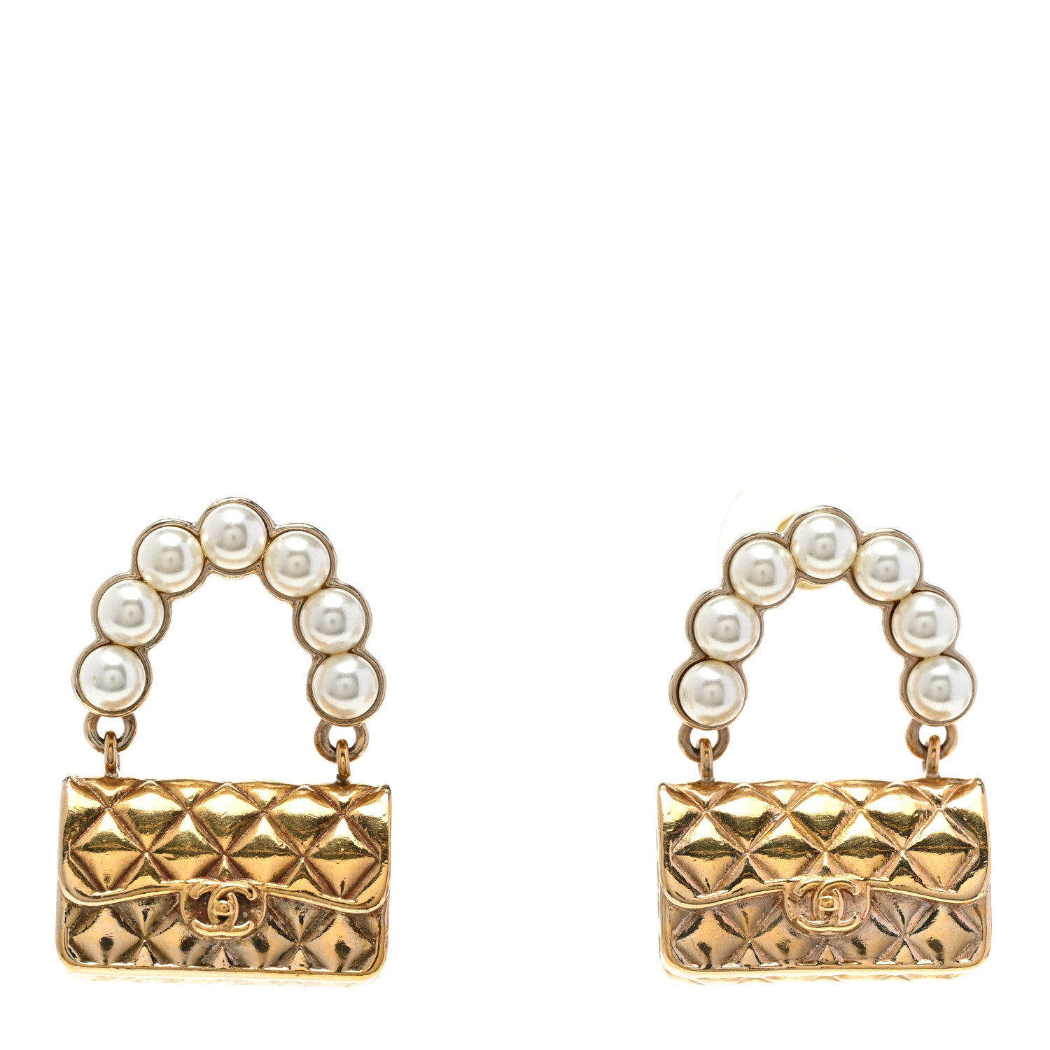 Chanel Pearl Quilted CC Flap Bag Earrings Gold 1 of 5