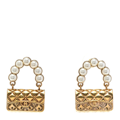 Chanel Pearl Quilted CC Flap Bag Earrings Gold 1 of 5