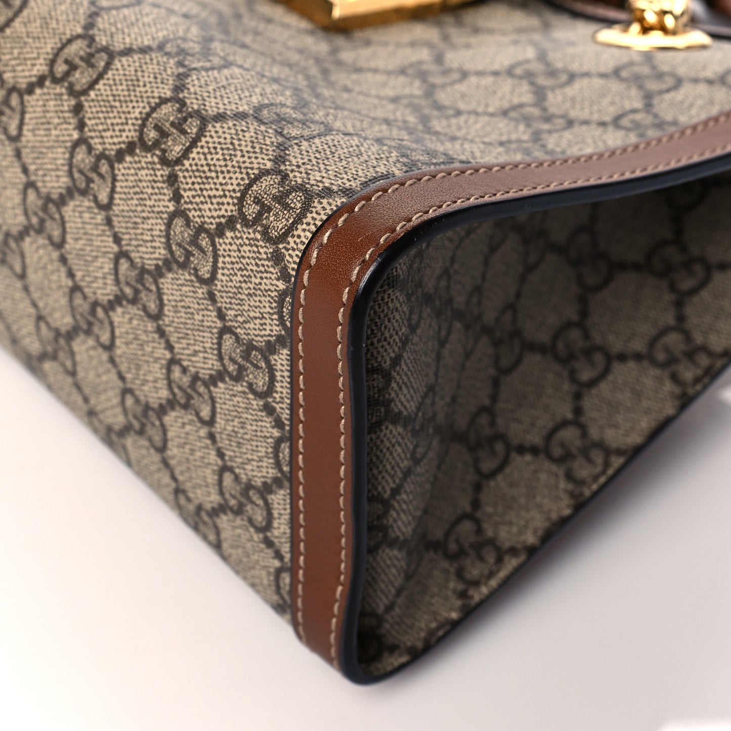 GG Supreme Monogram Calfskin Small Padlock Tote Beige Ebony Tuscany