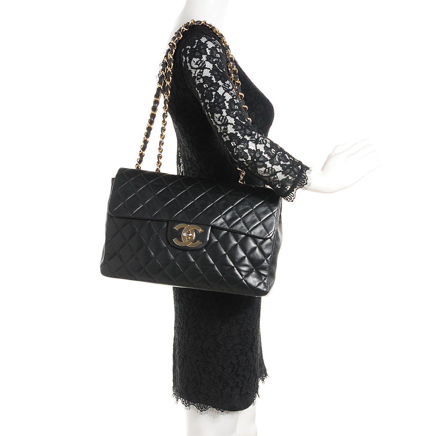 Lambskin Quilted XL Jumbo Flap Black