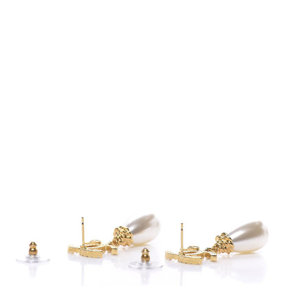 Chanel Crystal Pearl CC Braided Drop Earrings Gold 3 of 5