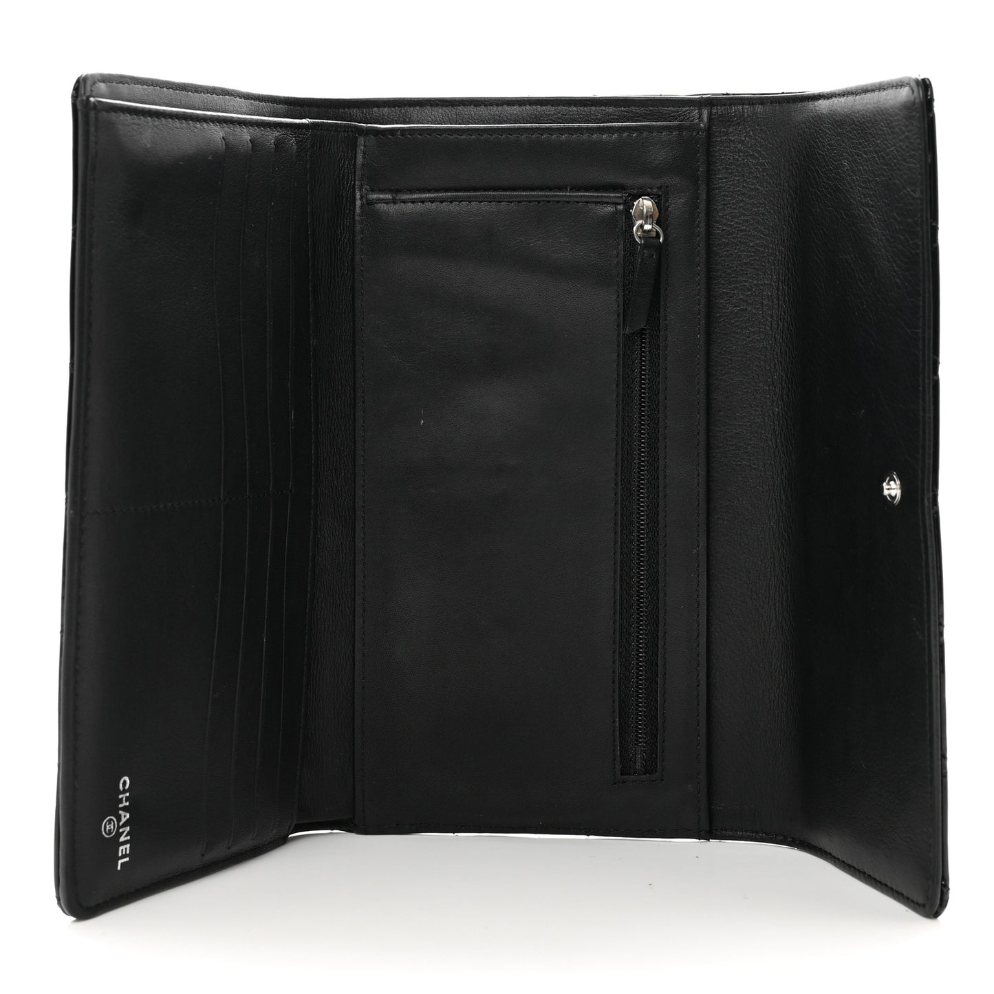 Patent Quilted Large Flap Wallet Black
