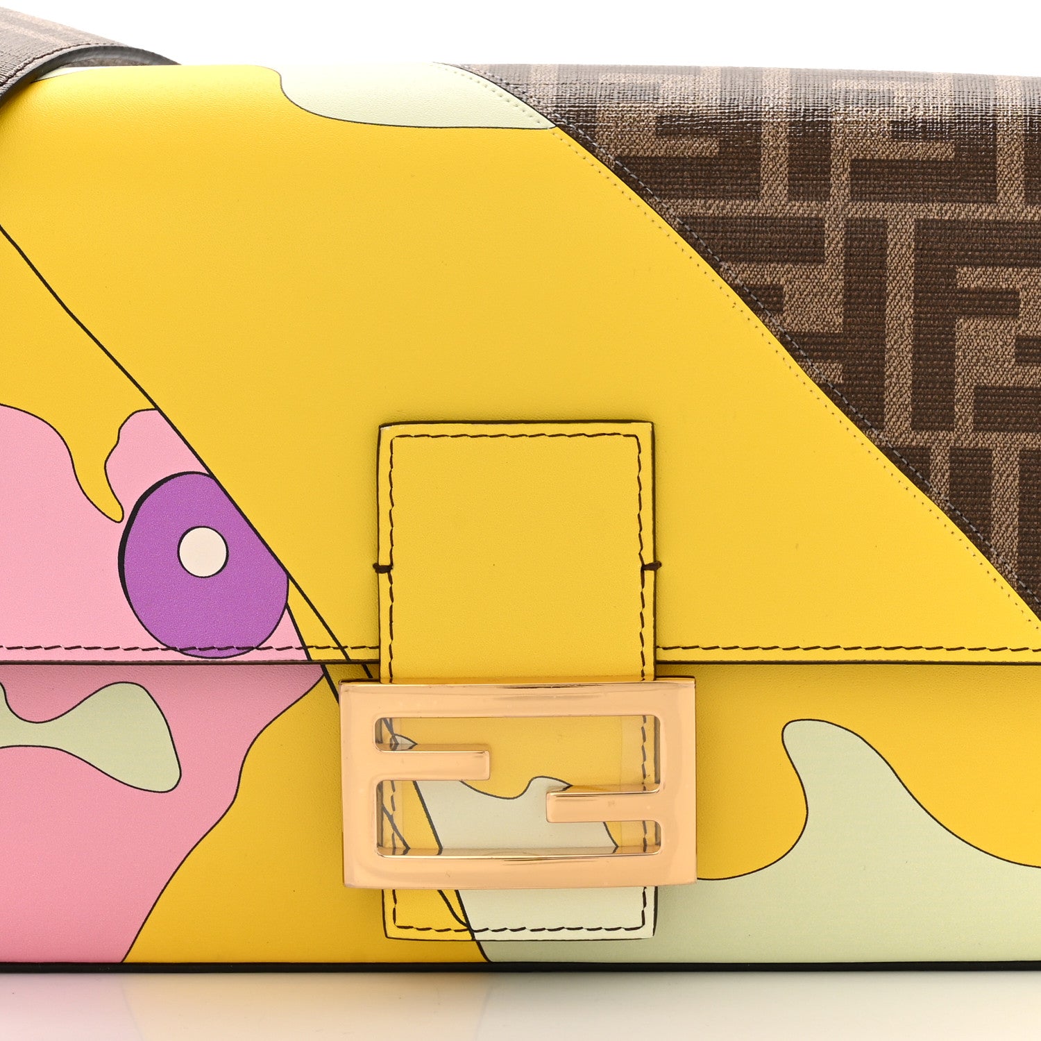 Fendi Glazed Fabric FF 1974 Hairdo Girls Inlay Baguette Mogano Panna Multicolor 8 of 10