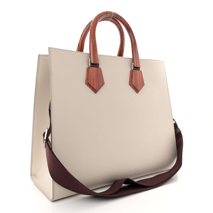 Dolce & Gabbana Calfskin Wood Laser Cut Logo Large Edge Shopper Tote Beige Brown 3 of 14