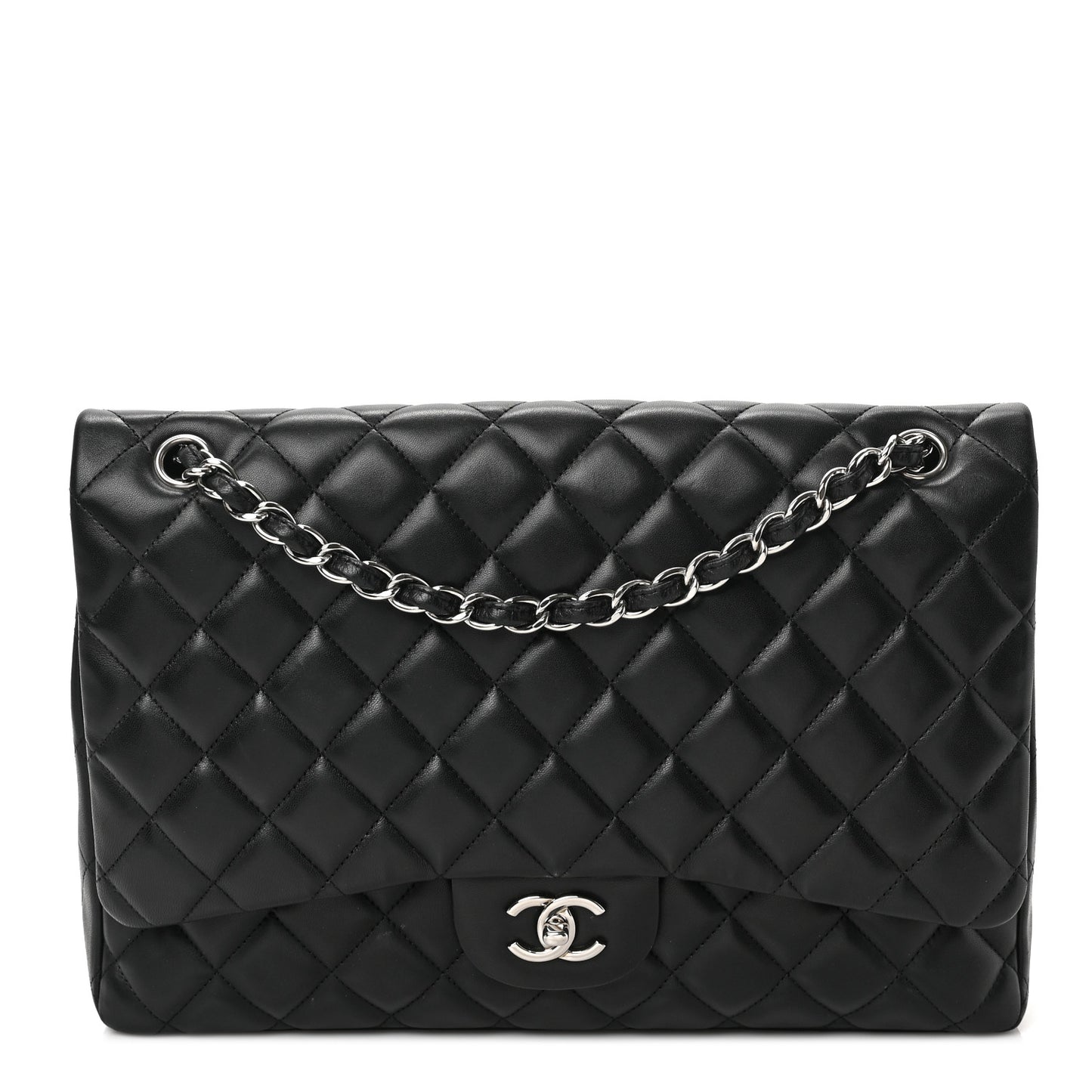 Lambskin Quilted Maxi Single Flap Black