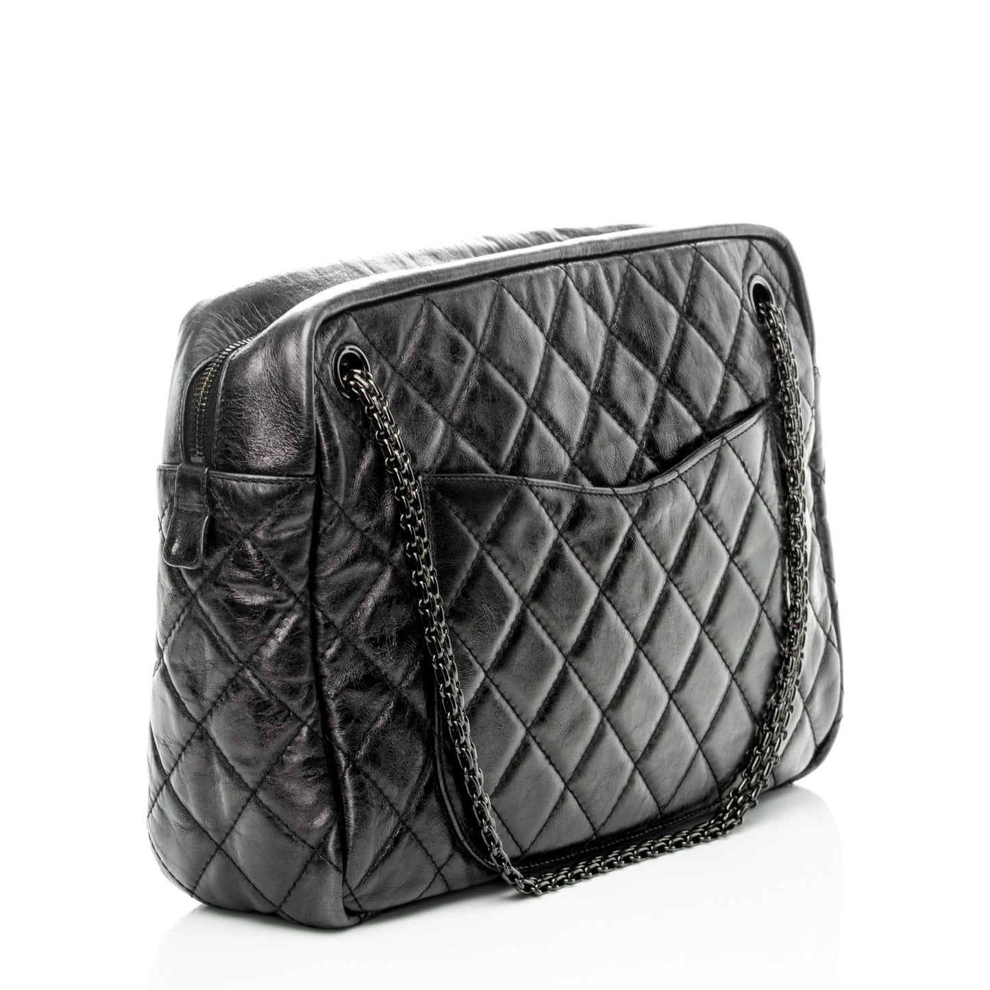 Metallic Aged Calfskin Quilted Large Reissue Camera Case Black