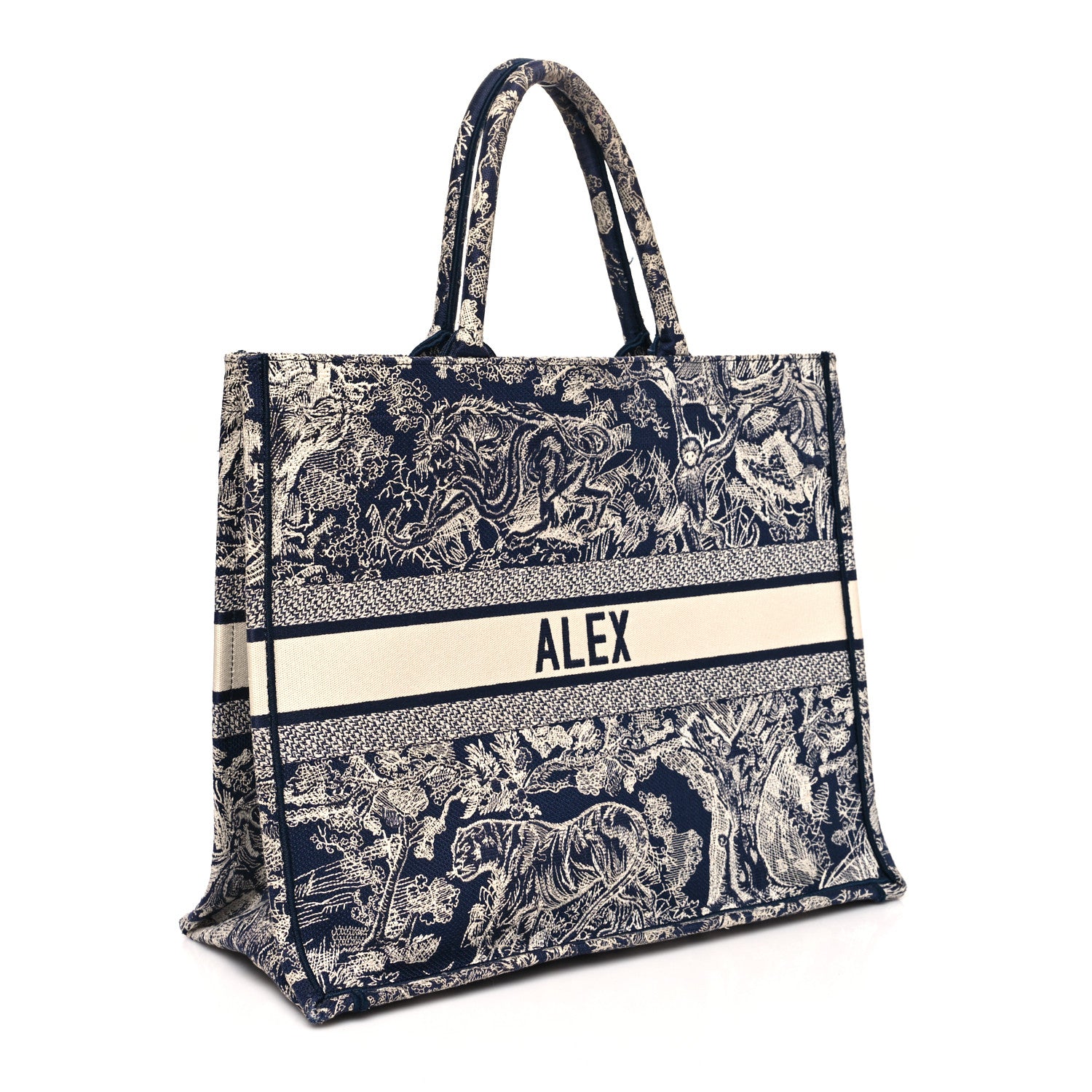 Christian Dior Canvas Embroidered Large Dioriviera Toile De Jouy Reverse Book Tote Blue 3 of 11