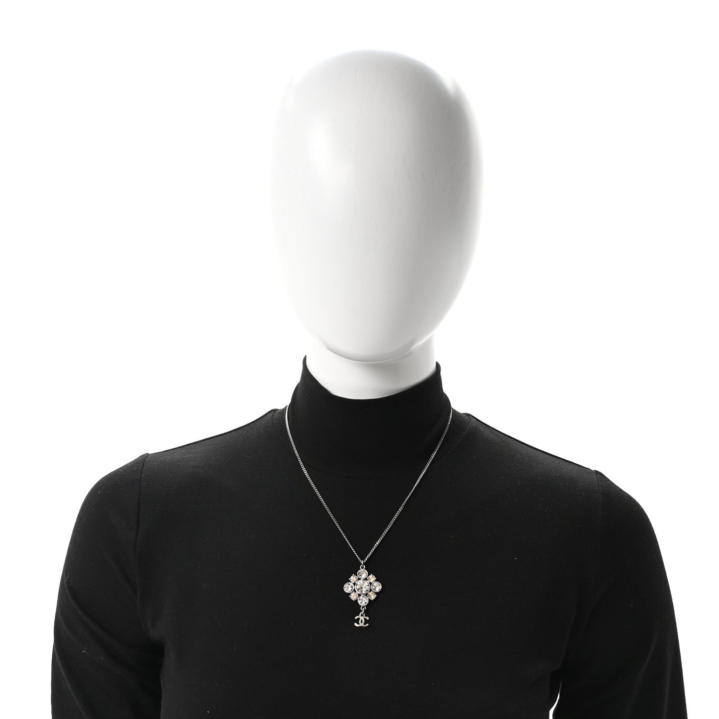 Crystal CC Drop Pendant Necklace Silver
