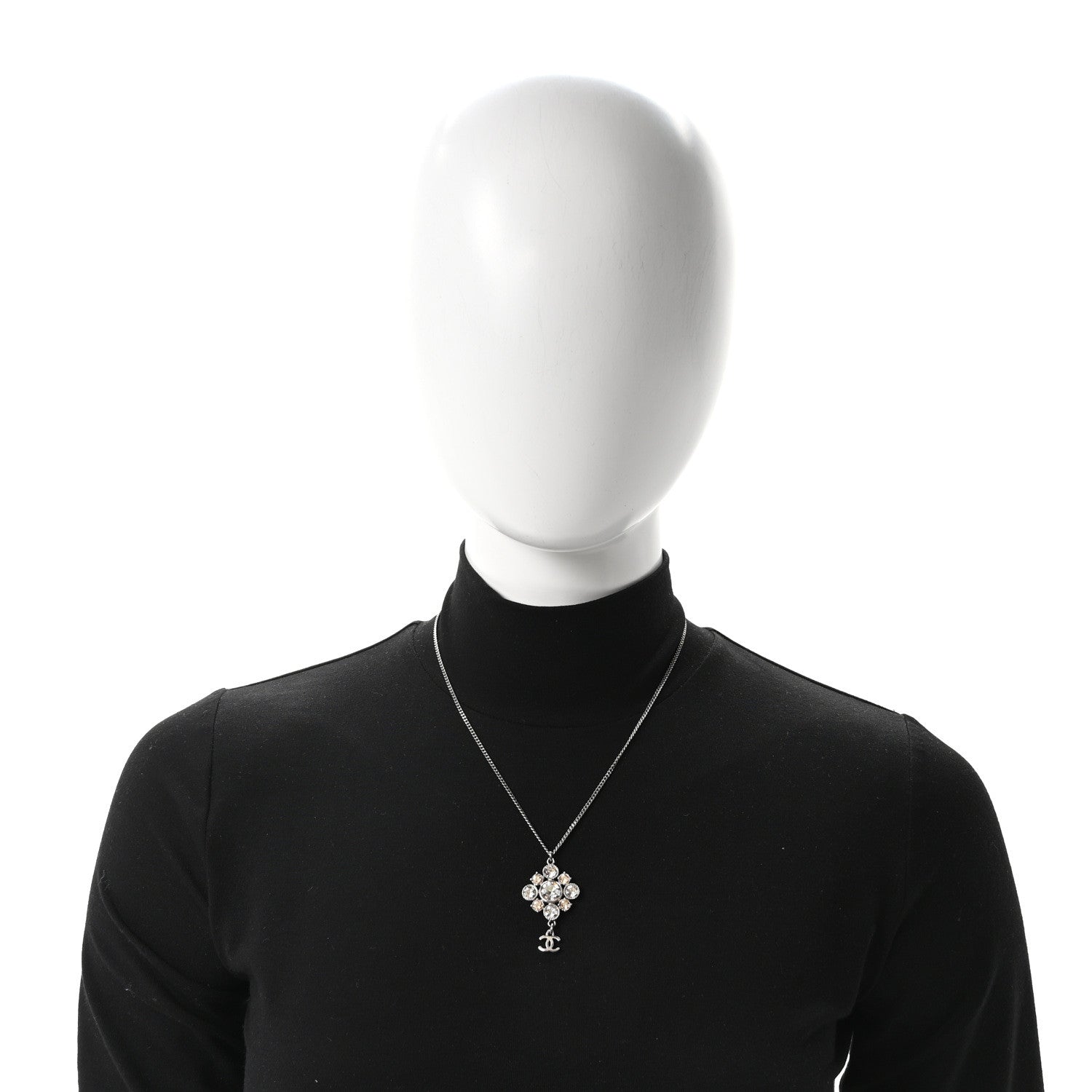 Chanel Crystal CC Drop Pendant Necklace Silver 2 of 4