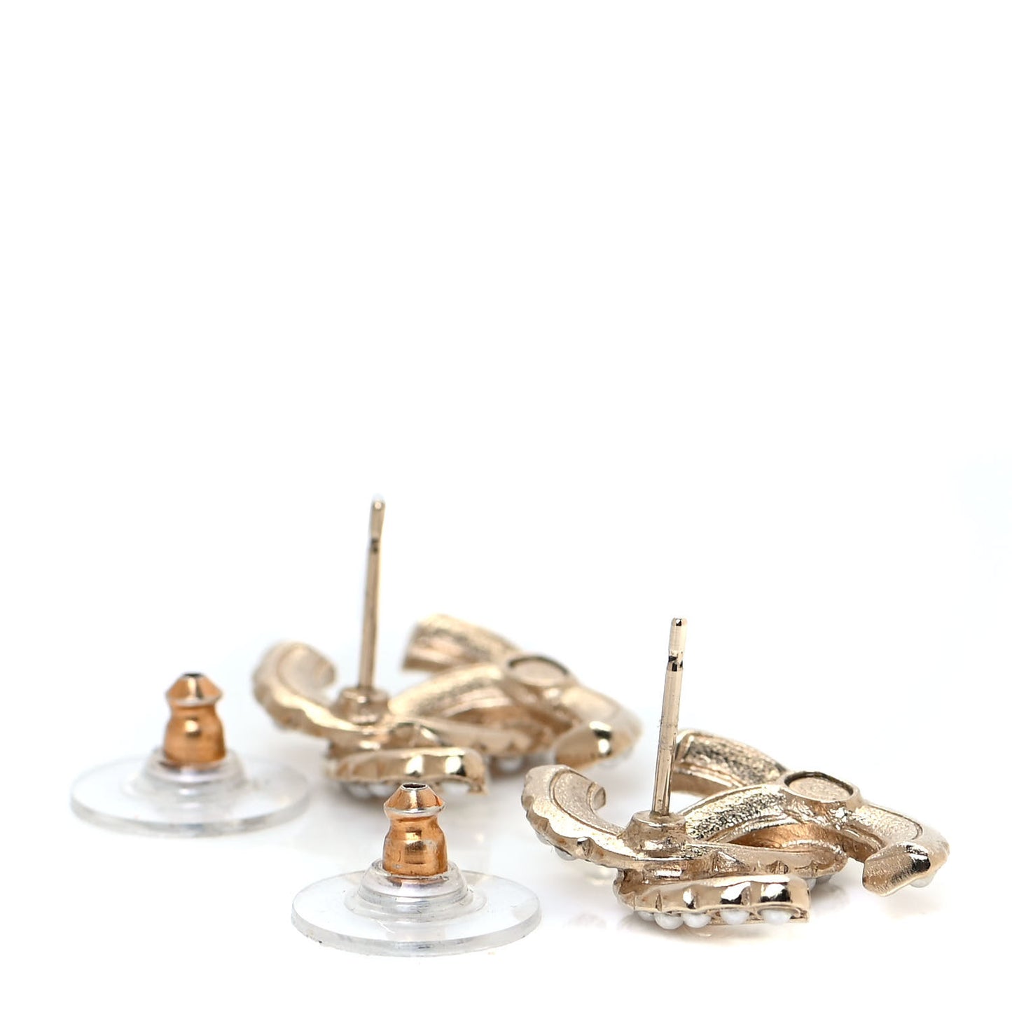 Pearl Crystal CC Stud Earrings Gold