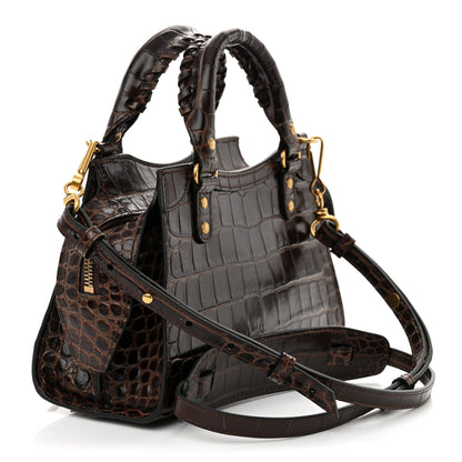 Balenciaga Semi Shiny Calfskin Crocodile Embossed Neo Classic Gold Hardware Mini City Dark Brown 3 of 10