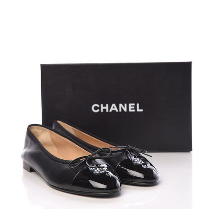 Chanel Lambskin Patent Cap Toe Ballerina Flats 41 Black 9 of 9