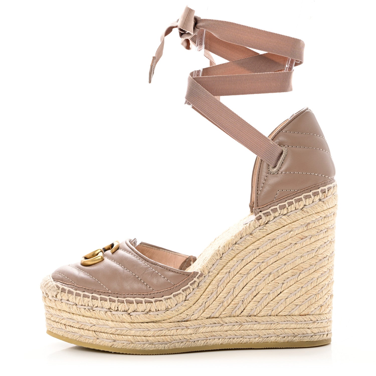 Gucci Nappa Matelasse GG Marmont Ankle Wrap Platform 35/120mm Espadrille Wedges 36 Porcelain Rose 1 of 12