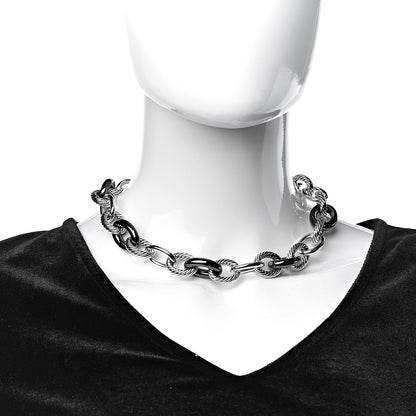 David Yurman Sterling Silver Black Ceramic 18mm Large Oval Link Necklace Black 2 of 6