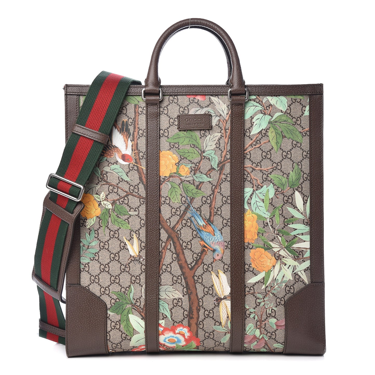 GG Supreme Monogram Tian Web Vertical Tote Beige Multicolor New Acero