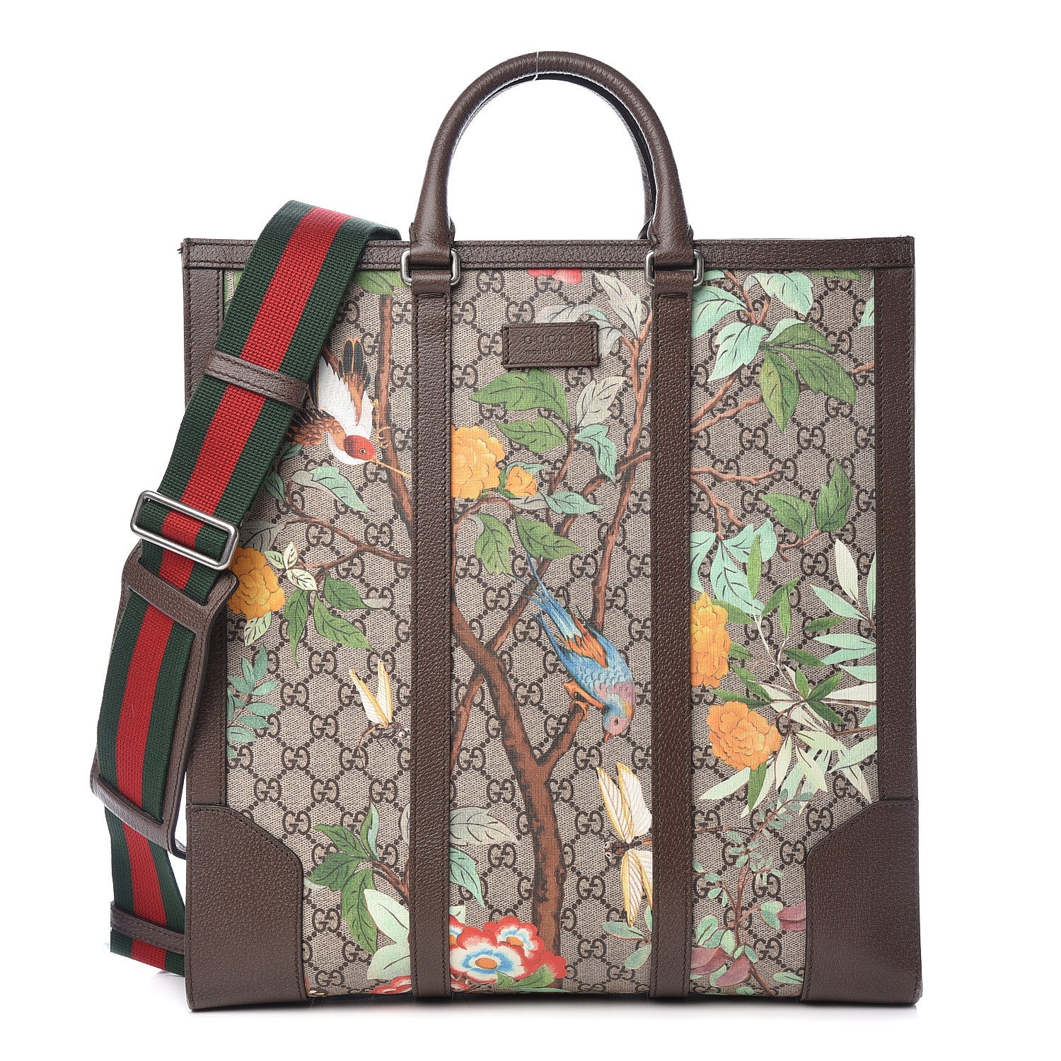 Gucci GG Supreme Monogram Tian Web Vertical Tote Beige Multicolor New Acero 1 of 14