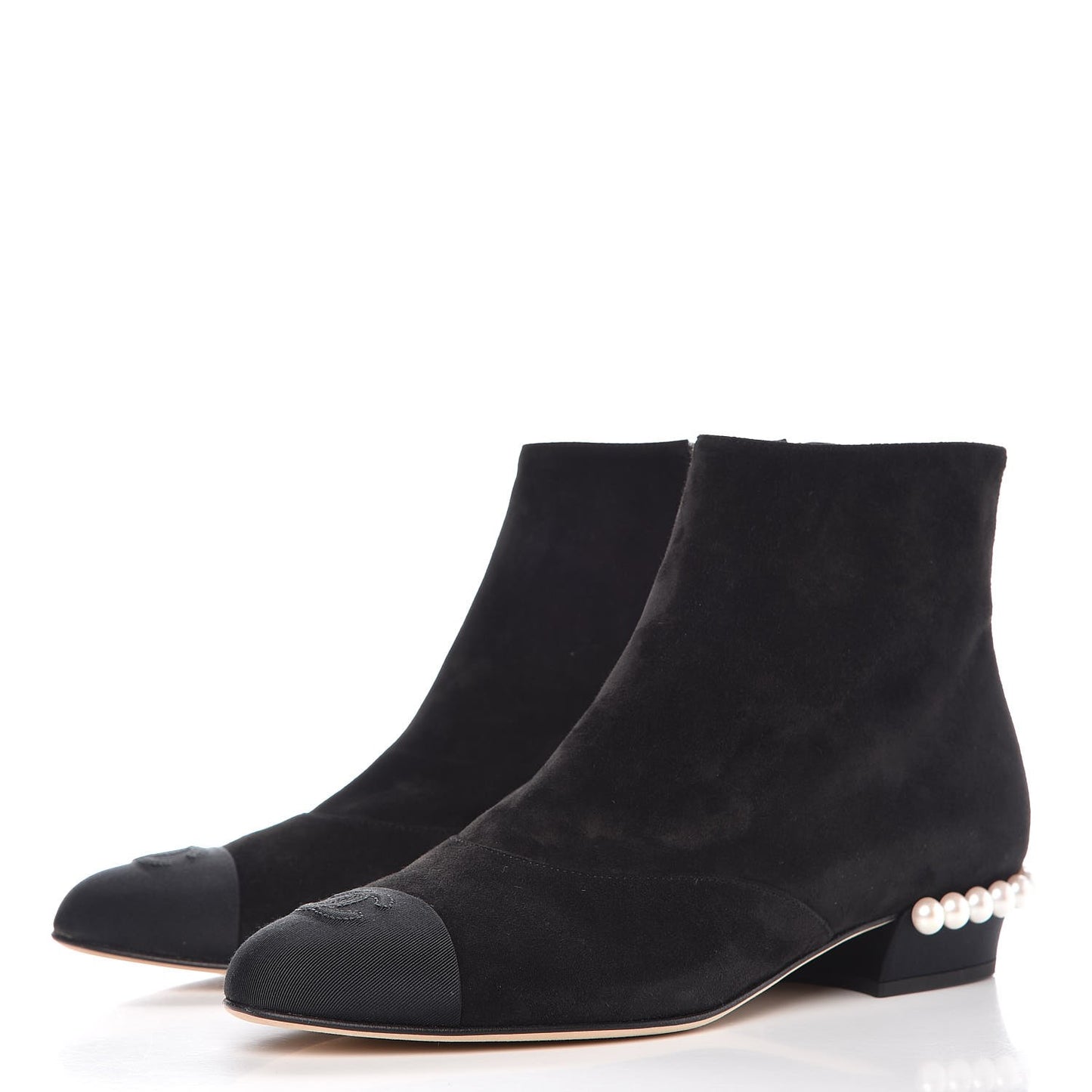 Suede Calfskin Pearl Cap Toe Short Boots 38 Black