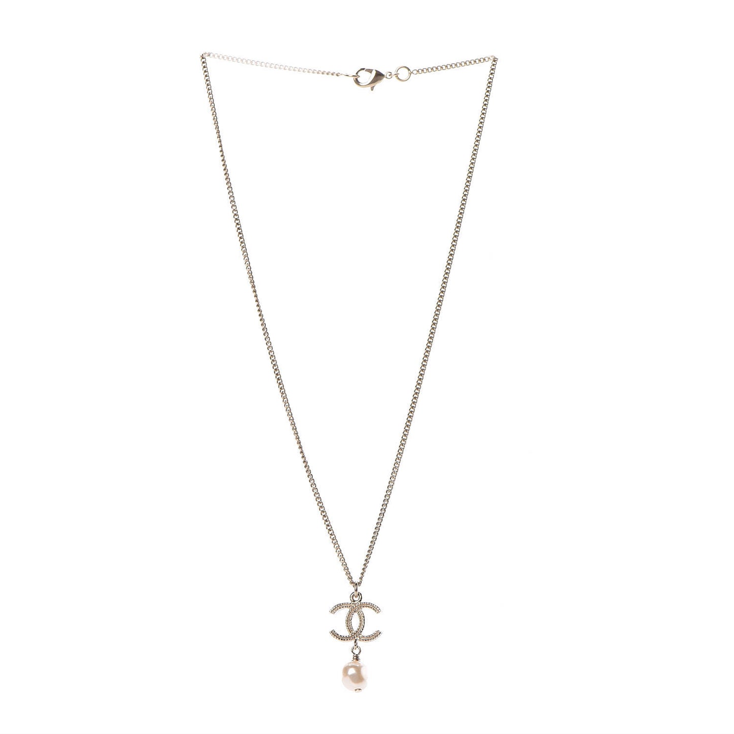 Pearl CC Drop Necklace Gold