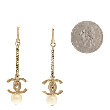 Chanel Pearl Enamel CC Chain Drop Earrings Gold 2 of 3
