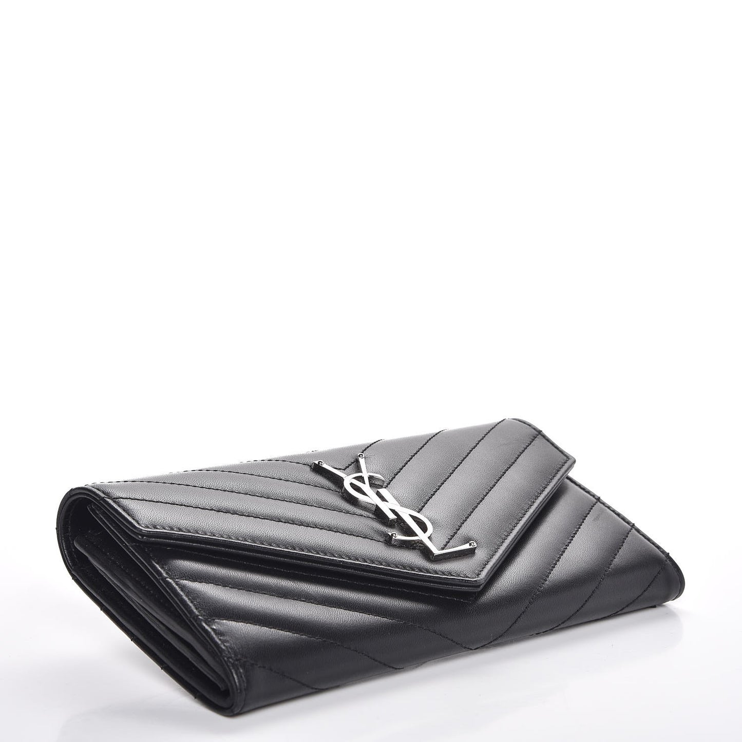 Calfskin Matelasse Chevron Monogram Flap Wallet Black