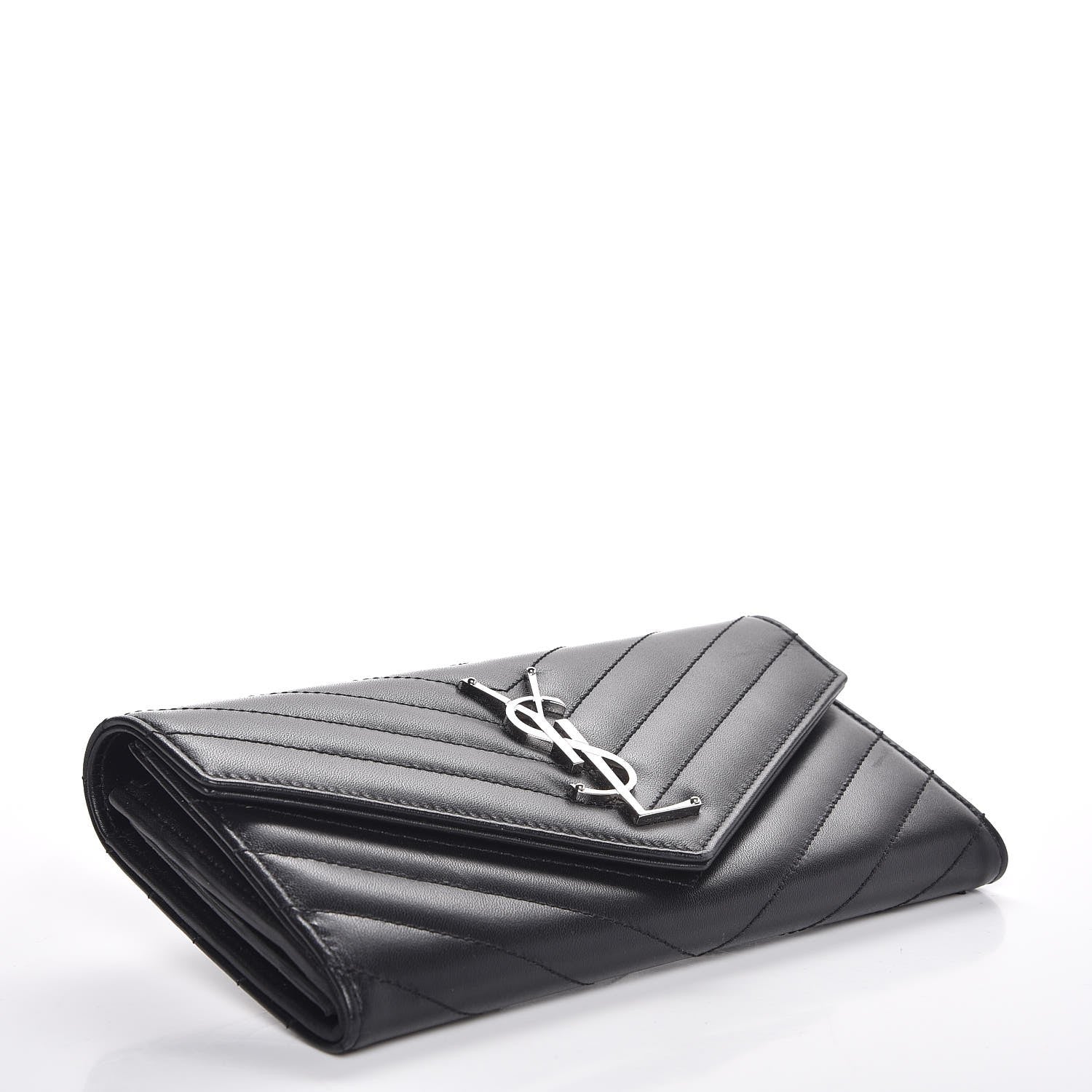 Saint Laurent Calfskin Matelasse Chevron Monogram Flap Wallet Black 4 of 9