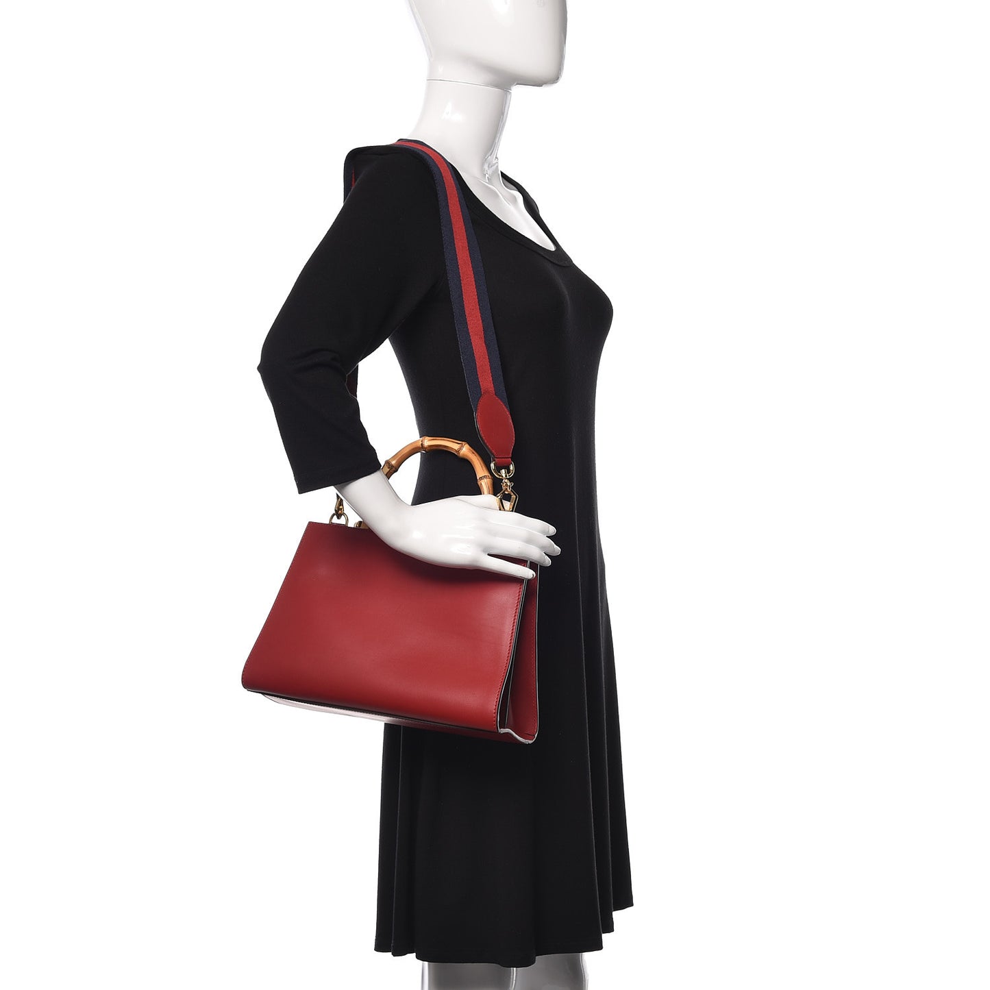 Nappa Bamboo Web Small Nymphaea Top Handle Bag Hibiscus Red