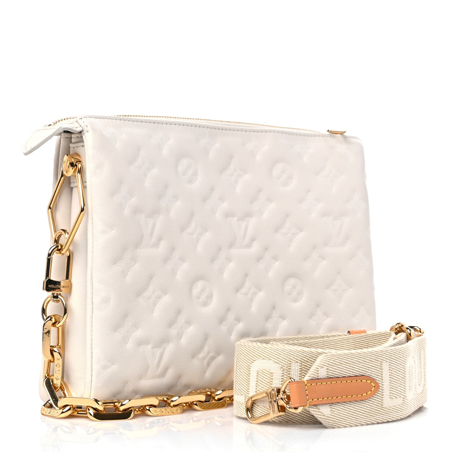 Lambskin Embossed Monogram Coussin PM Beige Cream