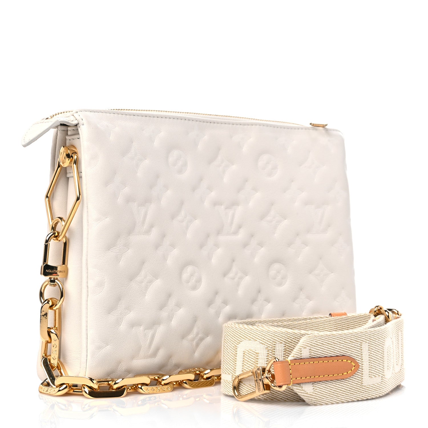 Louis Vuitton Lambskin Embossed Monogram Coussin PM Beige Cream 3 of 10