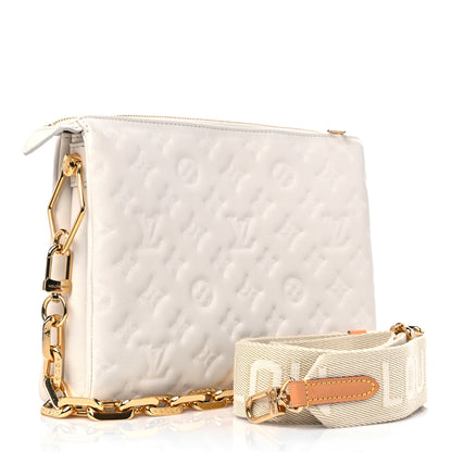 Louis Vuitton Lambskin Embossed Monogram Coussin PM Beige Cream 3 of 10
