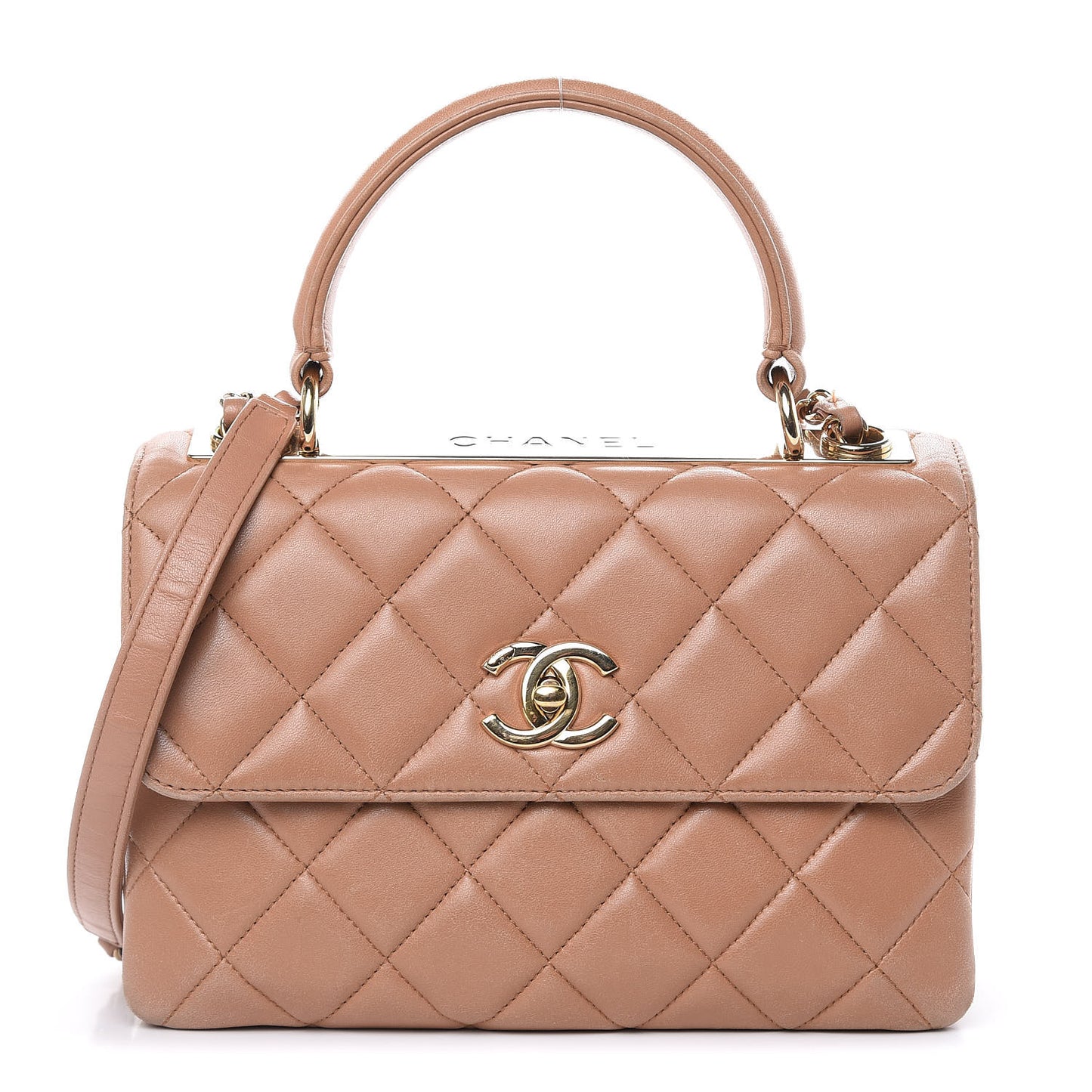 Lambskin Quilted Small Trendy CC Flap Dual Handle Bag Camel