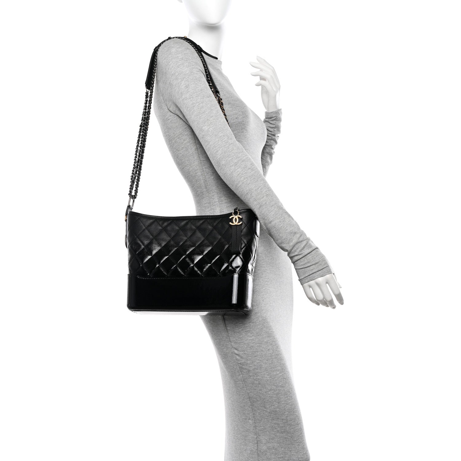 Chanel Patent Goatskin Quilted Medium Gabrielle Hobo Black 2 of 10