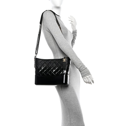 Chanel Patent Goatskin Quilted Medium Gabrielle Hobo Black 2 of 10