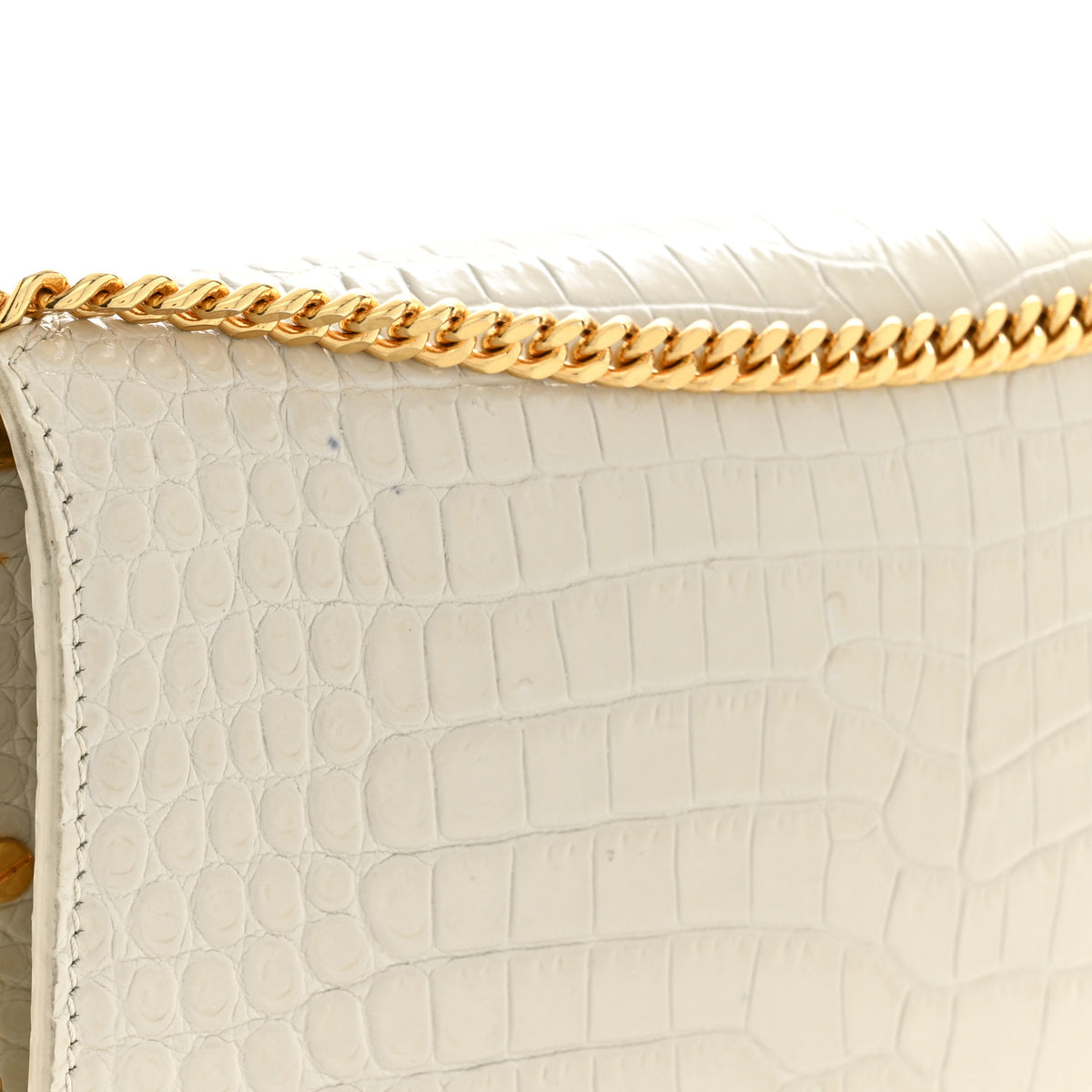 Saint Laurent Calfskin Crocodile Embossed Monogram Cassandra Clasp Bag Crema Soft 12 of 14