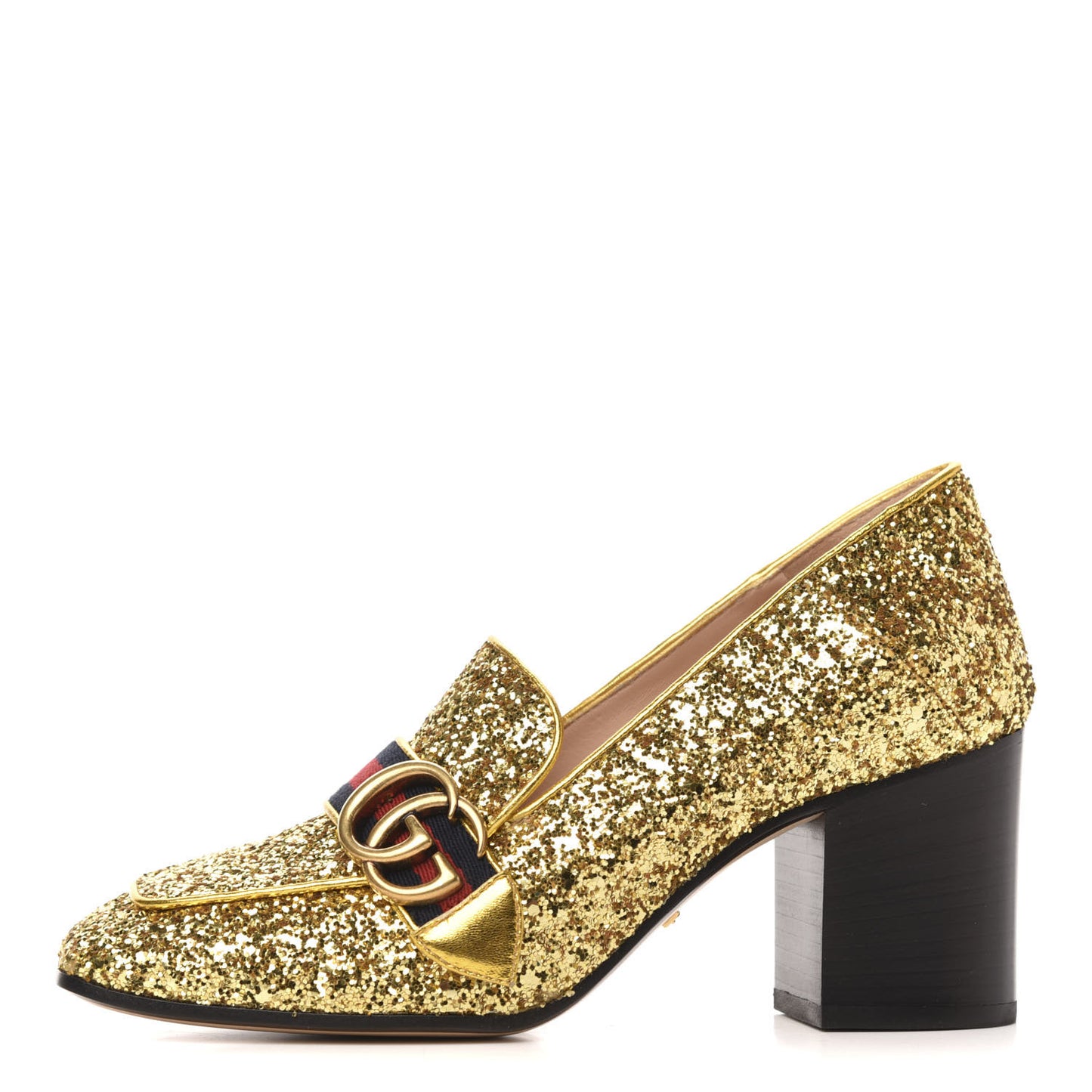 Glitter Nappa Web Peyton 75mm Loafer Pumps 37.5 Oro Vecchio