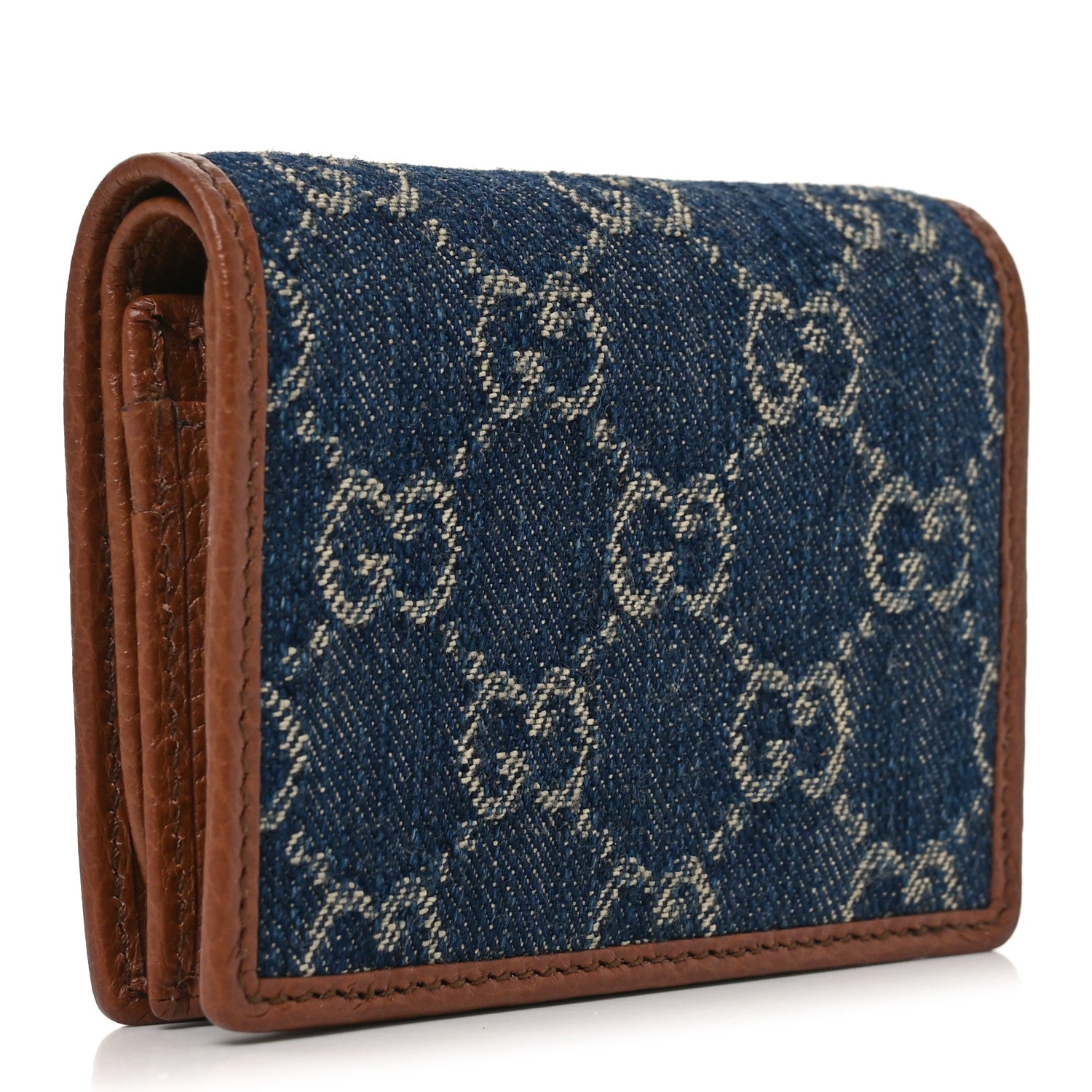 Gucci New Denim GG Monogram Dollar Calfskin Horsebit 1955 Card Case Wallet Blue Tea Cuir Epilog 3 of 7